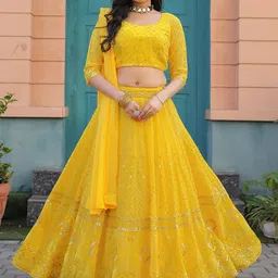 ODETTE Embellished Sequinned Semi-Stitched Lehenga & Unstitched Blouse With Dupatta-picture-56