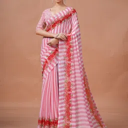 Garden Vareli Floral Striped Pure Georgette Saree with Blouse Piece-picture-44