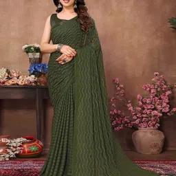 DIVASTRI Embellished Beads and Stones Satin Saree-image-47