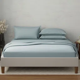 Boutique Living India Emblem Blue Pure Cotton 300 TC King Bedsheet Set - 2.74 m x 2.74 m-picture-8