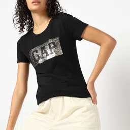 GAP Women Brand Logo Printed Round Neck Cotton T-shirt-image-31