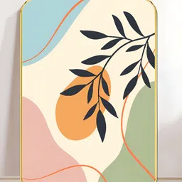 SAF Beige & Black Abstract Leaf Line Wooden Wall Art-image-90