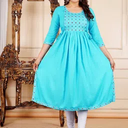 Clothonus Asha Round Neck Pleated Mirror Work A-Line Maternity Kurta-image-61