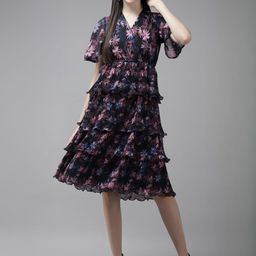 CORSICA Women Floral Printed Georgette Fit & Flare Dress-picture-15