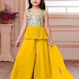 Tulsi Creation Girls Embroidered Empire Sequinned Kurta with Sharara & Dupatta-picture-15