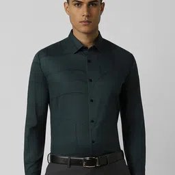V Dot Men Spread Collar Abstract Printed Cotton Slim Fit Formal Shirt-image-11