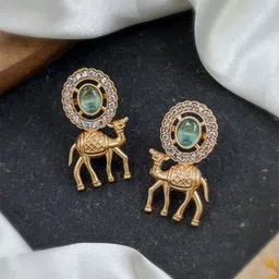 NAMAN ARTS Rose Gold-Plated Artificial Stones Studded Oxidised Contemporary Drop Earrings-picture-7