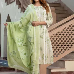 KALINI Women Floral Embroidered Thread Work Pure Cotton Kurta with Trousers & Dupatta-picture-4