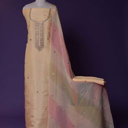 ZARI Floral Embroidered Sequinned Pure Silk Unstitched Dress Material-11