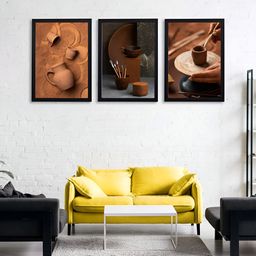 Giftii 3Pcs Black & Rust Orange Colored Printed Wooden Framed Wall Art-3