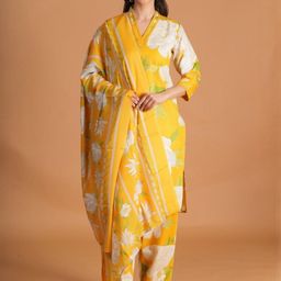 Dreambe Women Floral Printed Regular Pure Cotton Kurta with Trousers & Dupatta-picture-18