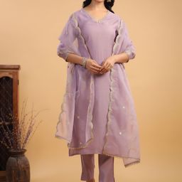 KALINI Women Regular Gotta Patti Chanderi Silk Kurta with Trousers & With Dupatta-20