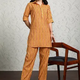 Vishudh Striped Shirt Collar Tunic With Trouser-image-18