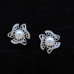 JYONA Silver-Plated American Diamond & CZ Studded Floral Shaped Studs-image-12