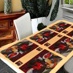 REVEXO 6Pc Red & Green Printed Rectangle Costers & Table Placemats-17