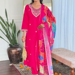 Growdamy Floral Embroidered Sequinned Kurta With Trouser And Dupatta-picture-58