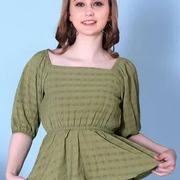 KATLINE Tie-Up Neck Puff Sleeve Chiffon Top-image-40