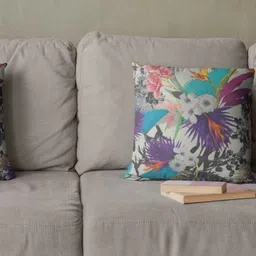 THEYAYACAFE Beige & Blue Set of 2 Floral Velvet Square Cushion Covers-24