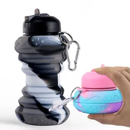 Kuber Industries Black Pack of 2 Printed Collapsible Water Bottles With Flip Cap-600 ML-38