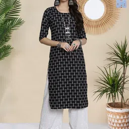 HERE&NOW Selection Of 2 Geometric Printed Round Neck Straight Kurtas-image-99