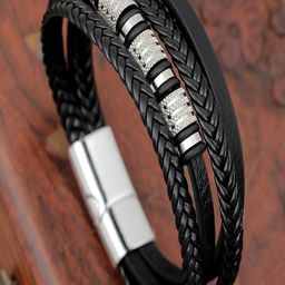 Vientiq Black Leather Bracelet-image-98