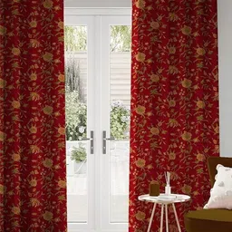 CASABLEU Maroon Set of 2 Geometric Long Door Curtain-32