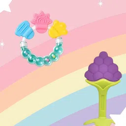 Joy Buzz Kids Set Of 2 Baby Rattle & Stand Teether - Green & Blue-24