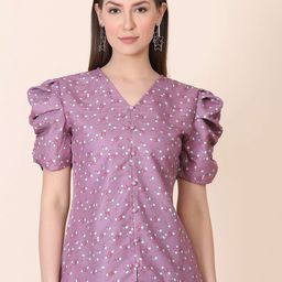 FERY LONDON Women Floral Printed V-Neck T-shirt-image-64