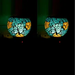 Gojeeva Blue & Yellow Glass Camphor Diffuser With Switch image 2