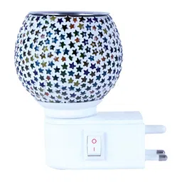 Gojeeva White & Blue Glass Camphor Diffuser With Switch And Lamp image 3