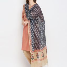 Dupatta Bazaar Navy Blue & Beige Printed Block Print Dupatta image 4