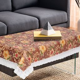 LooMantha Beige Floral Waterproof Plastic 4-Seater Table Cover-58