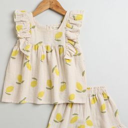 Sweetlime By AS Girls Floral Printed Square Neck Pure Cotton Ruffled Top with Shorts-image-60
