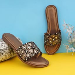 BAESD Women Embellished Synthetic Leather Party Open Toe Flats-7
