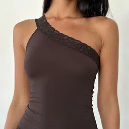 Outzidr Women Regular One Shoulder Top With Lace Insert-image-44