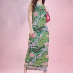 DressBerry Ruched Printed Mesh Maxi Dress-image-34