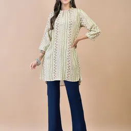 Shree Liva Mandarin Collar Printed Tunic-image-7