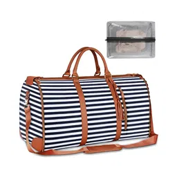 HOUSE OF QUIRK Black & White Striped 2 In 1 Convertible Travel Duffel Bag-image-65