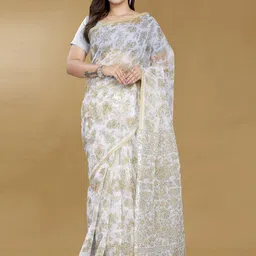 Rani Saahiba Floral Supernet Block Print Saree-picture-48