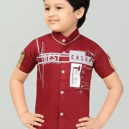 FASHION GRAB Boys Classic Regular Fit Band Collar Typography Printed Cotton Casual Shirt-image-96
