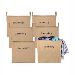 Aura 6Pcs Brown & Black Printed Jute Foldable Laundry Bags With Handles - 55 L Each-26
