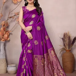 VEDANT VASTRAM Floral Zari Art Silk Banarasi Saree-picture-47
