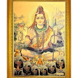 ADA Handicraft Gold-Toned & Black Shree Shankar Bhagwan Wooden Wall Photo Frame-image-30