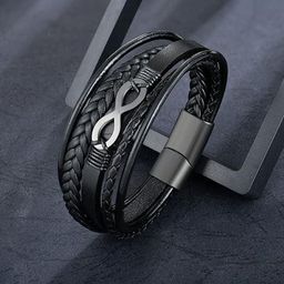 Jewels Galaxy Men Leather Silver-Plated Wraparound Bracelet-image-38