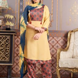 Sangria Girls Floral Yoke Design Round Neck Straight Kurta-image-61
