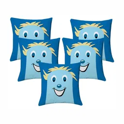 Lushomes Blue & Yellow Set of 5 Abstract Square Cushion Covers-image-49