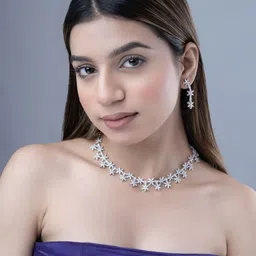 Opal Touch Rhodium-Plated Cubic Zirconia Studded Jewellery Set image 2