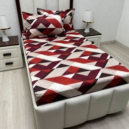 Pure Decor Grey & Red Geometric 250 TC Single Bedsheet with 2 Pillow Covers-image-42