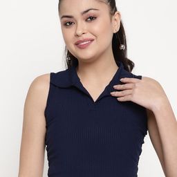 Sugathari Women Ribbed Shirt Collar Neck Crop Tank Top-image-79