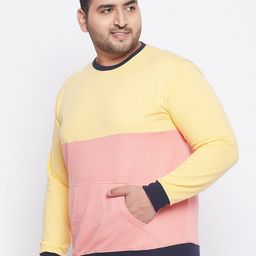 bigbanana Plus Size Men Yellow & Peach Colourblocked Sweatshirt image 4